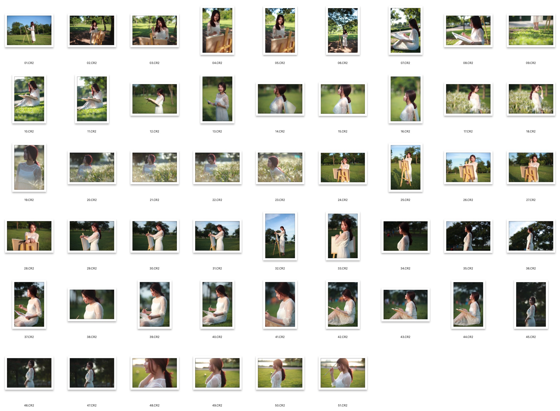 图片[2]-51张草地画画的白裙美女RAW原图CR2格式人像调色练习素材