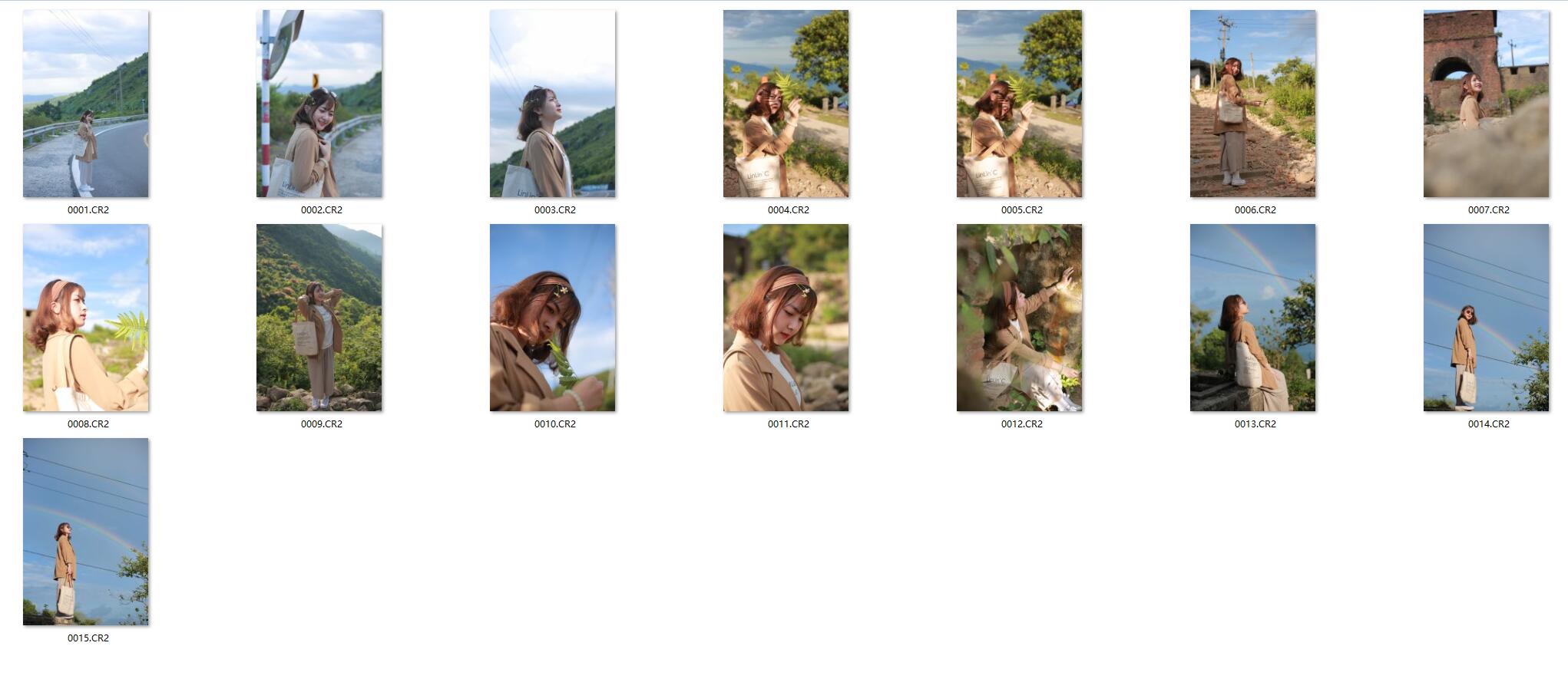 图片[2]-15张山上散步旅拍的日系清新美女RAW原片CR2格式人像精修调色练习素材