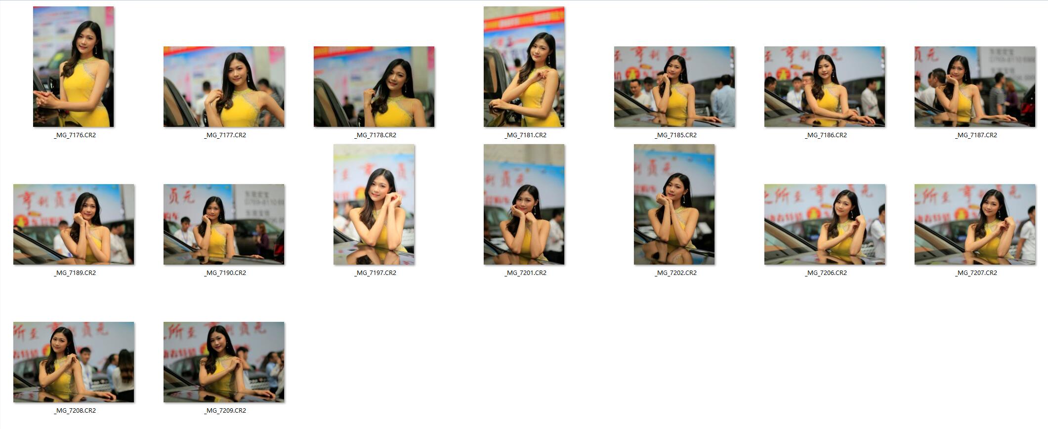 图片[2]-16张车展黄衣美女车模RAW原片CR2格式人像精修调色练习素材