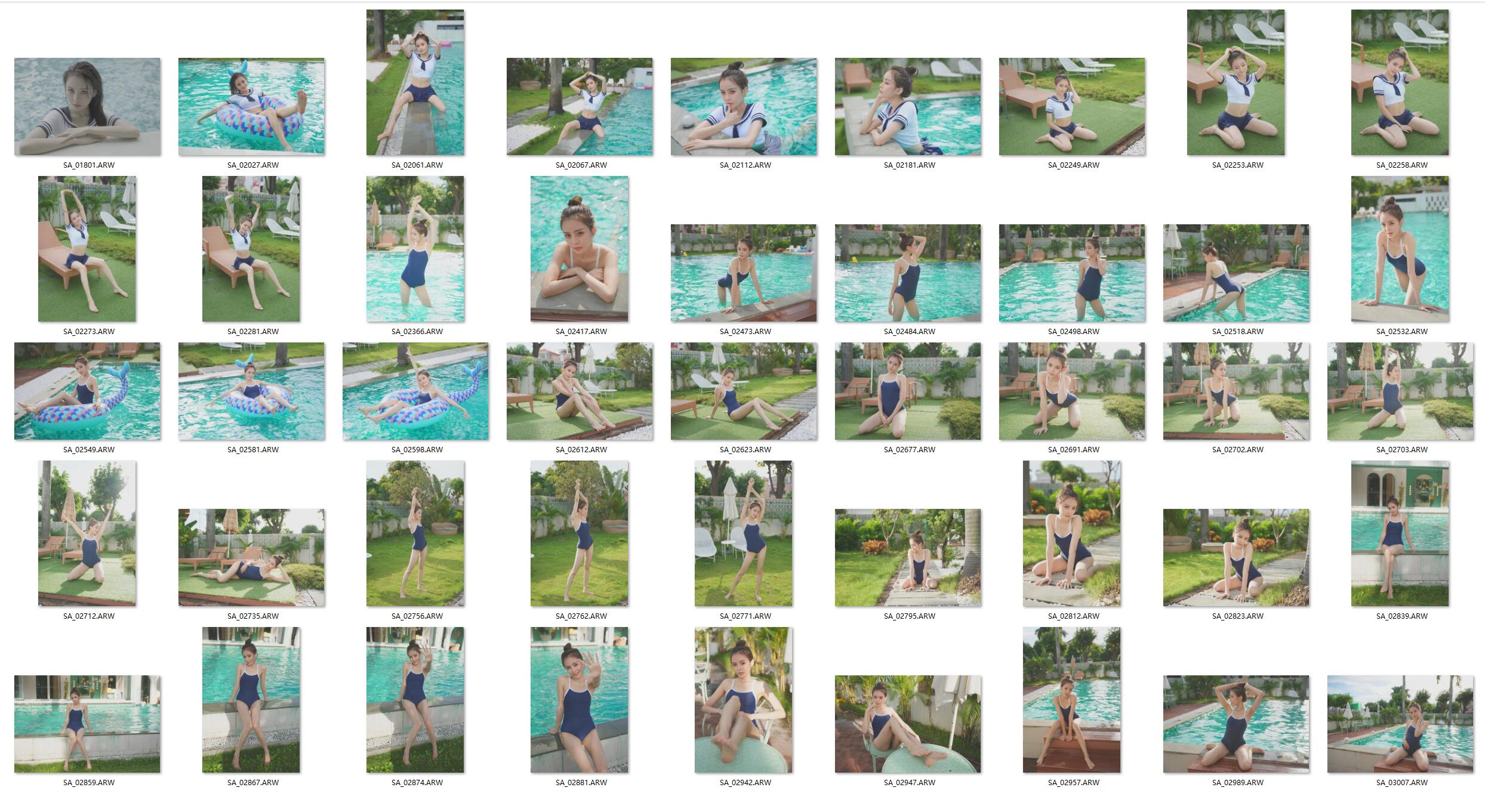 图片[2]-45张泳池清新美少女人像摄影后期调色RAW原图素材-ARW格式